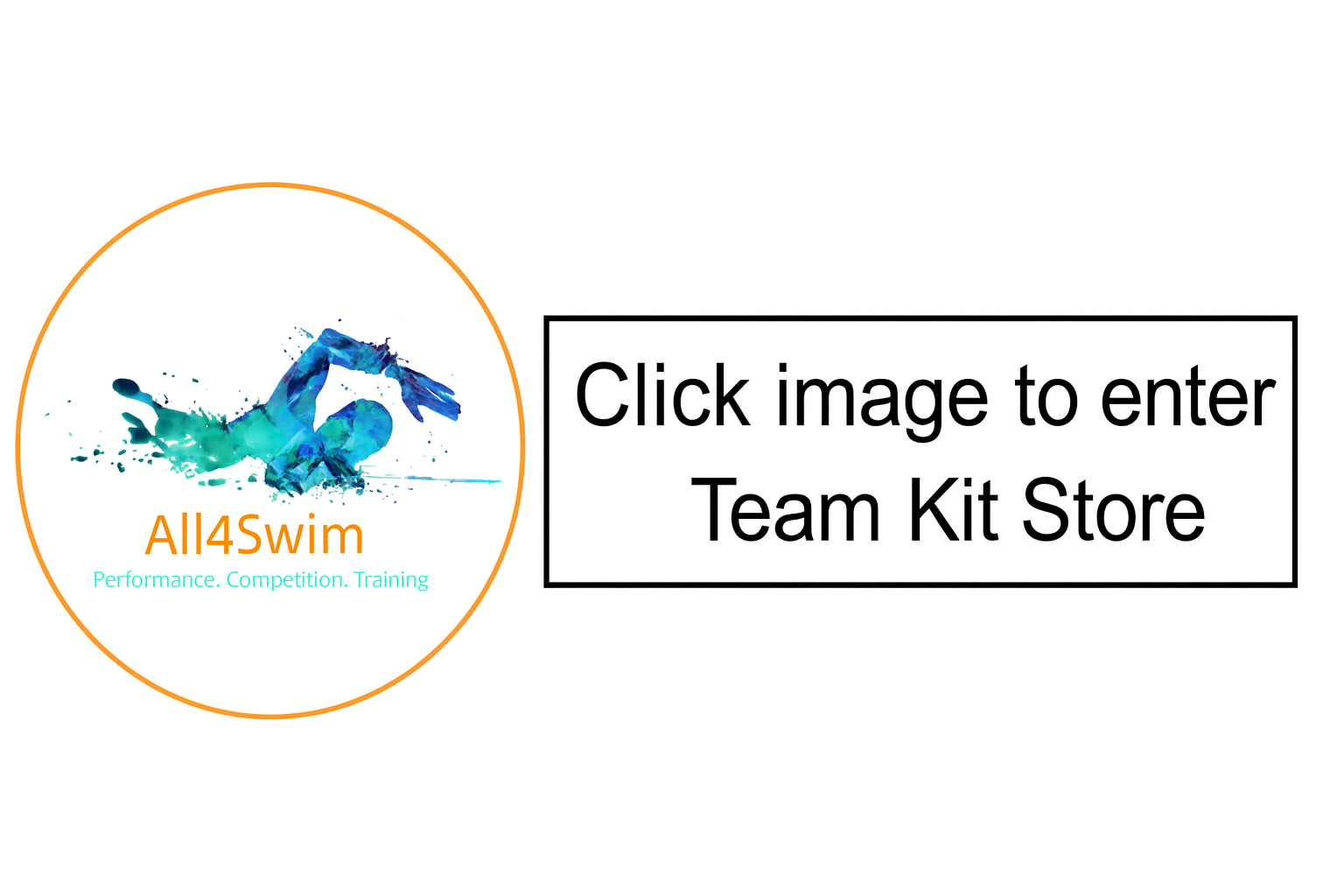 Image with a logo of All4Swim store with text inviting to click to open Team Kit Store