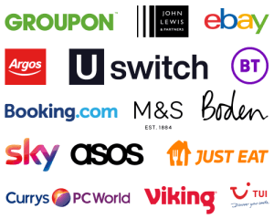 Easyfundraising Brands: groupon, john lewis, ebay, argos, uswitch, bt, booking.com, m&s, boden, sky, asos, just eat, currys, pcworld, viking, tui